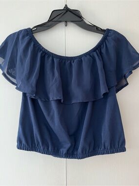 Navy Off-Shoulder Ruffle Women's Top